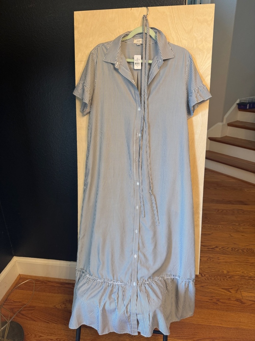 LOFT Light Blue and White Striped Button-Down Maxi Dress